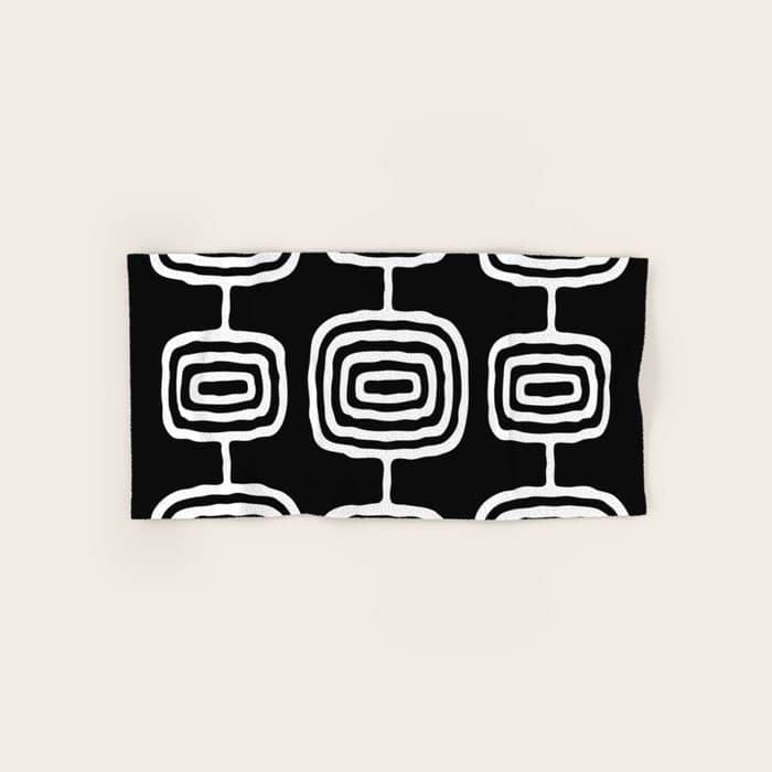 Mid Century Modern Atomic Rings Pattern 771 Black And White Bath Towel