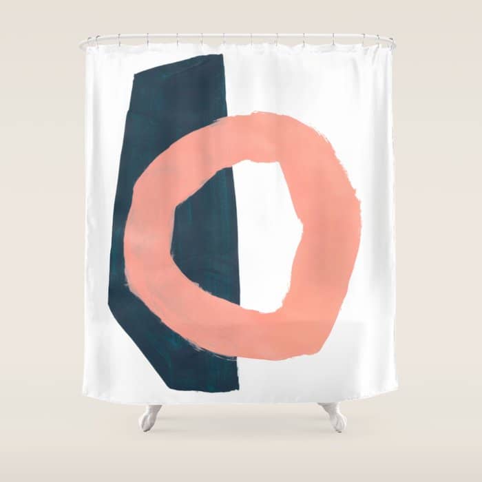 Mid Century Modern Abstract Minimalist Shapes Teal Blue Salmon Pink Shower Curtain