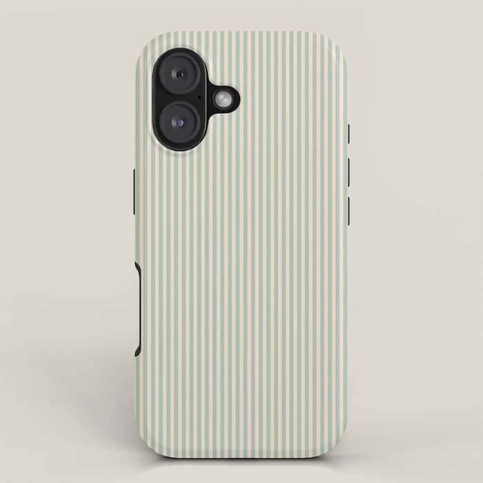Ultra Fine Stripes Vertical Minimalist Pattern In Light Celadon Blue Green And Cream Iphone Case