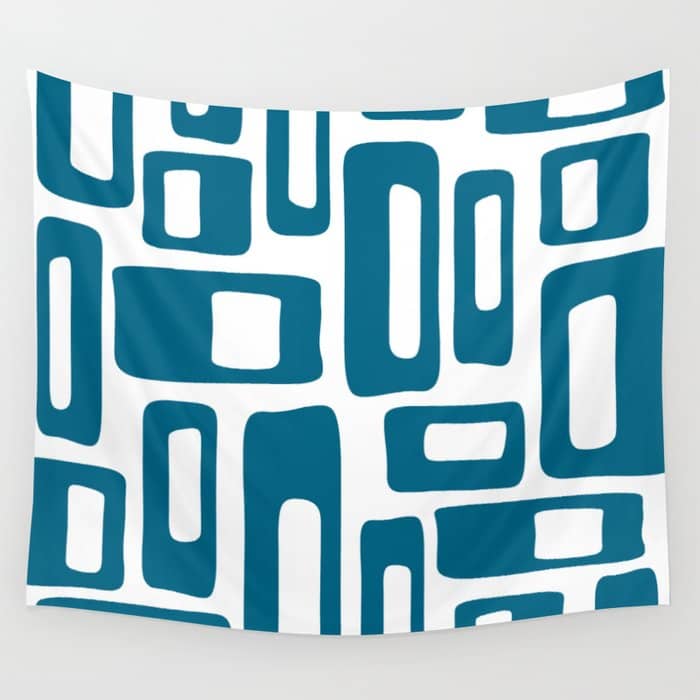 Retro Mid Century Modern Abstract Pattern 336 Peacock Blue Wall Tapestry