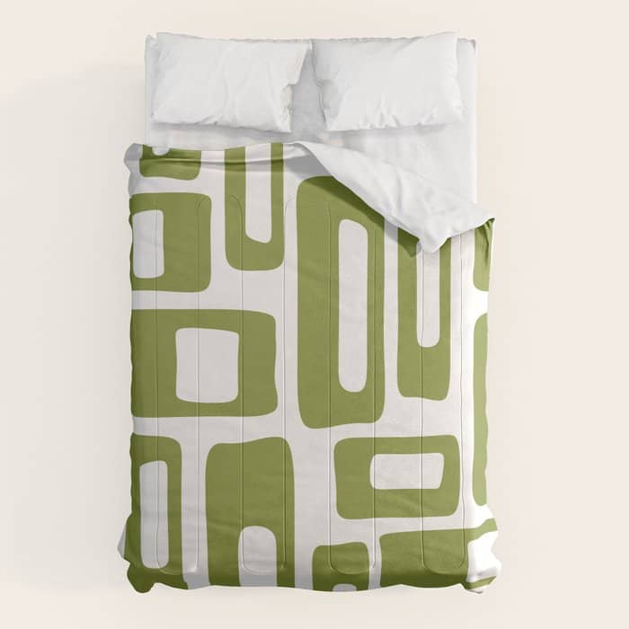 Retro Mid Century Modern Abstract Pattern 336 Olive Green Comforter