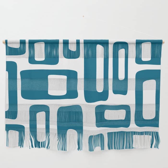 Retro Mid Century Modern Abstract Pattern 336 Peacock Blue Wall Hanging