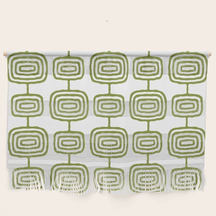 Mid Century Modern Atomic Rings Pattern Olive Green 3 Wall Hanging