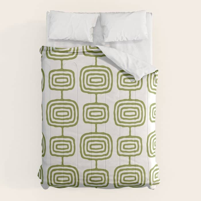Mid Century Modern Atomic Rings Pattern Olive Green 3 Comforter