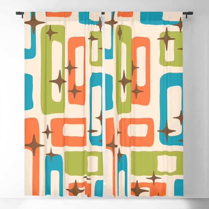 Retro Mid Century Modern Abstract Pattern 921 Googie Orange Chartreuse Turquoise Window Curtain