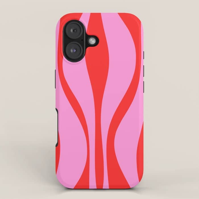 Mid Century Modern Retro Lounge Ogee Pattern Preppy Pink And Red Iphone Case