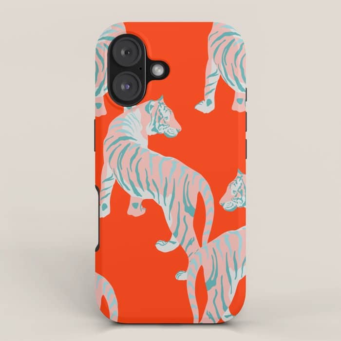 Exotic Pink Tigers On Bold Orange Animal Pattern Iphone Case