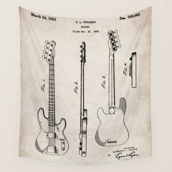 Bass Guitar Patent - Bass Guitarist Art - Antique Wall Tapestry
