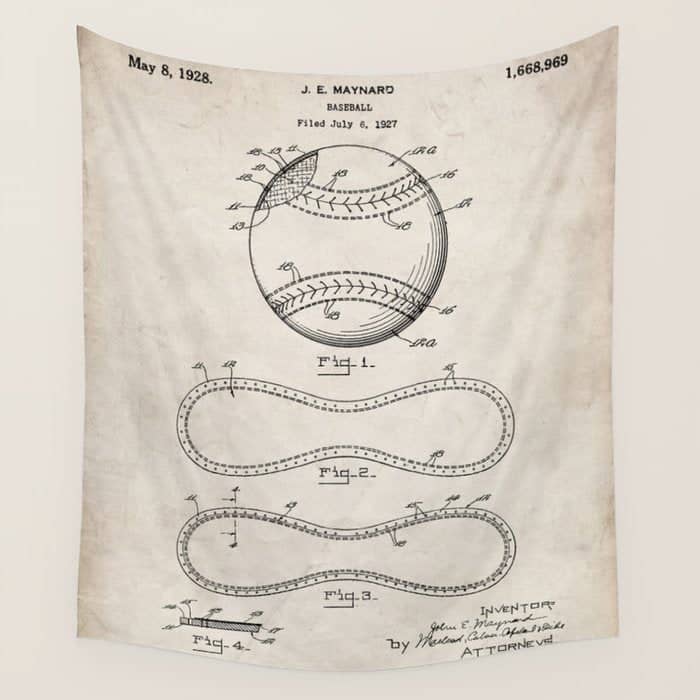 Baseball Patent - Softball Art - Antique Wall Tapestry