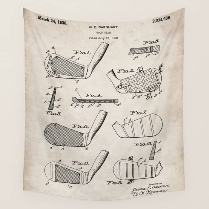 Golf Clubs Patent - Golfing Art - Antique Wall Tapestry