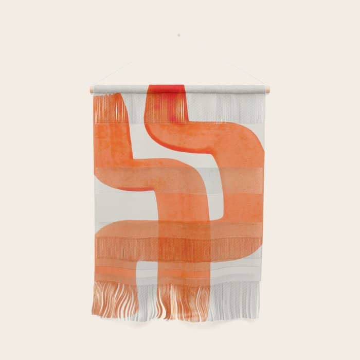 Mid Century Modern Abstract Minimalist Abstract Vintage Retro Orange Watercolor Brush Strokes Wall Hanging