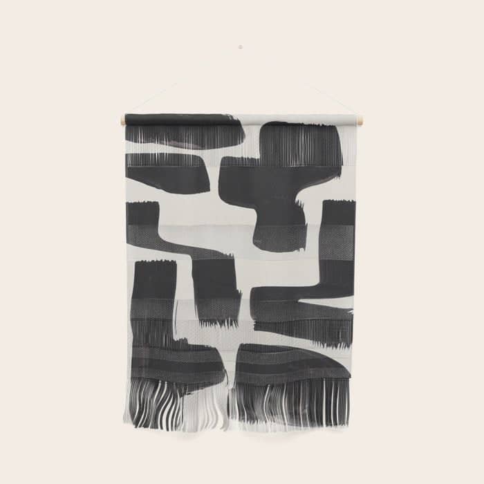 Mid Century Modern Minimalist Abstract Art Brush Strokes Black & White Ink Art Shapes Wall Hanging