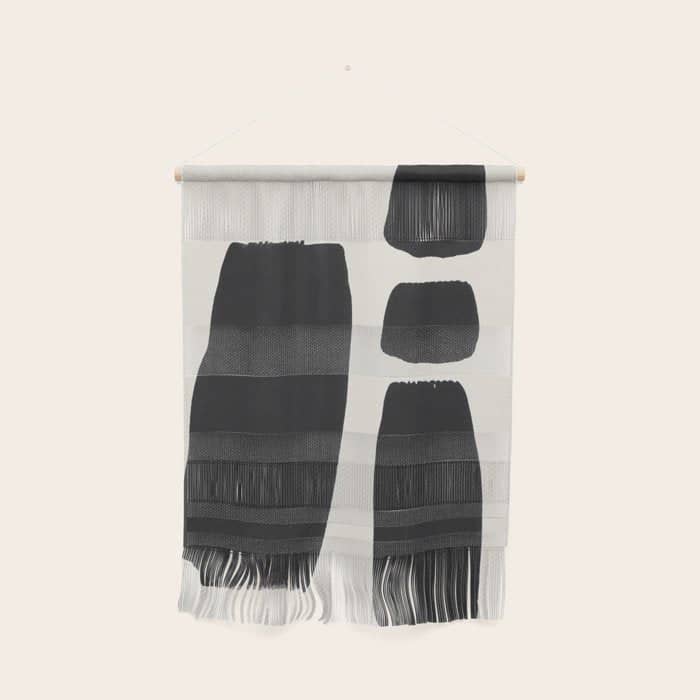 Mid Century Modern Minimalist Abstract Art Brush Strokes Black & White Ink Art Square Shapes Wall Hanging