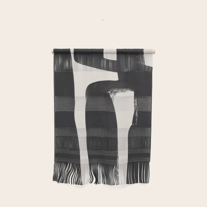 Mid Century Modern Minimalist Abstract Art Brush Strokes Black & White Ink Art Ancient Stripes Wall Hanging