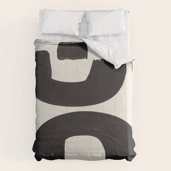 Mid Century Modern Minimalist Abstract Art Brush Strokes Black & White Ink Art Tribal Marking Comforter