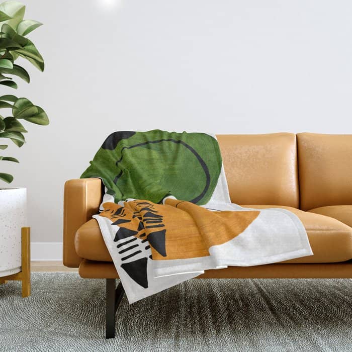 Modern Mid Century Fun Colorful Abstract Minimalist Painting Olive Green Yellow Ochre Buns Throw Blanket