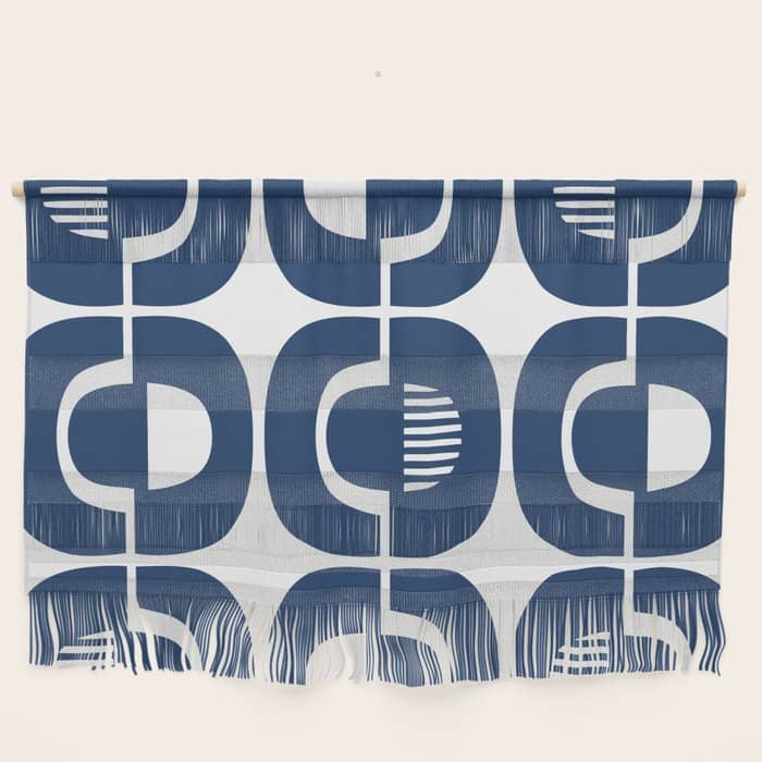 Retro Mid Century Modern Pattern 922 Navy Blue Wall Hanging