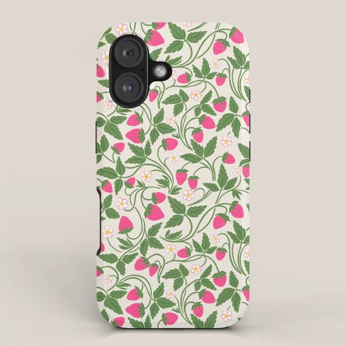 Strawberries - Pink And Green On Alabaster Iphone Case