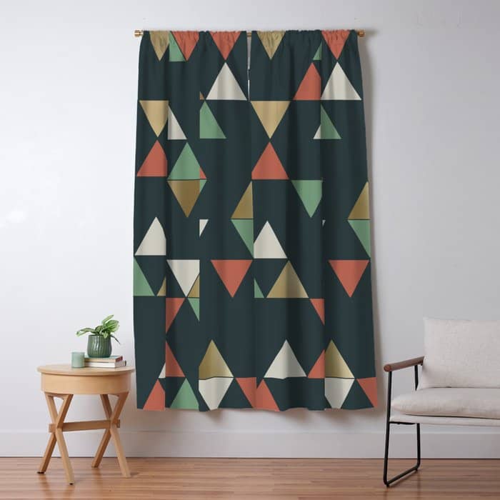Geometric Prism, Green, Terracotta, Gold Window Curtain