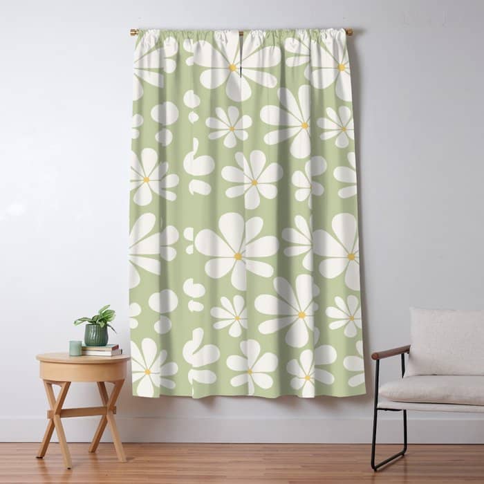 Retro Daisy Pattern - Pastel Green Window Curtain