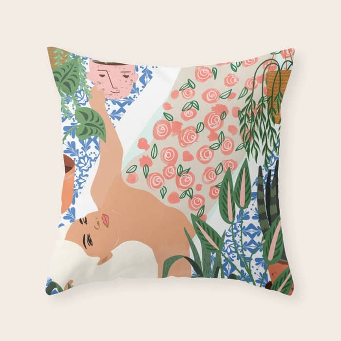 Moroccan Bath With Plants #Botanical #Illustration Throw Pillow