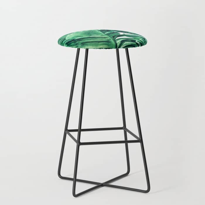 Tropical State Of Mind | Watercolor Palm Banana Leaves Painting | Botanical Jungle Bohemian Plants Stool