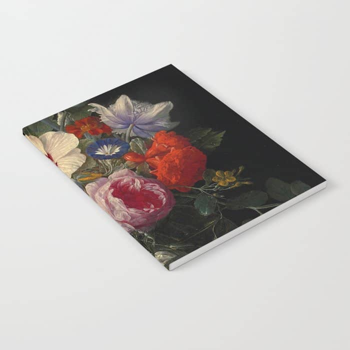 Nicolaes Van Veerendael "Flowers In A Glass Vase With A Butterfly And Beetle On A Stone Ledge" Notebook