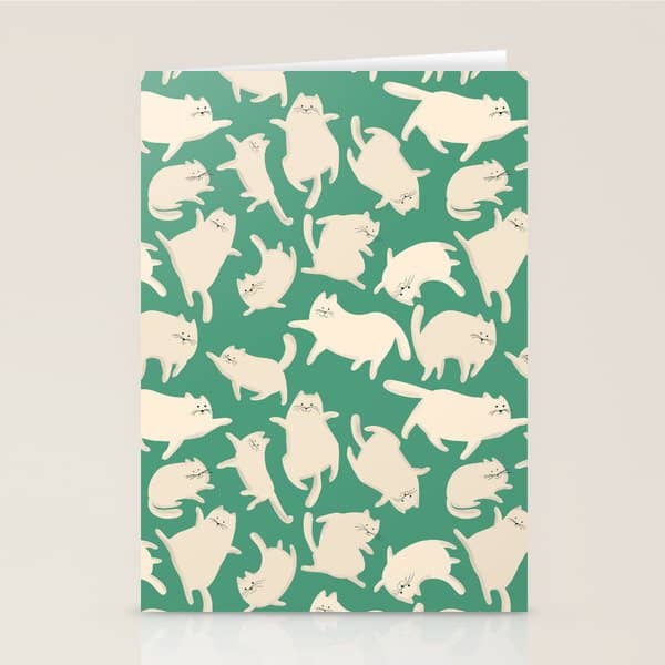 White Silly Cats Pattern Stationery Card