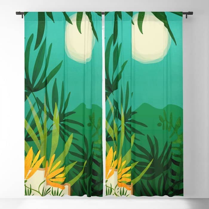 Exotic Garden Nightscape Tropics Window Curtain