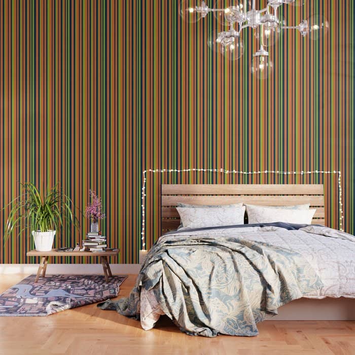 Vertical Retro Stripes In Navy Blue, Orange, And Lime Green Pattern Wallpaper
