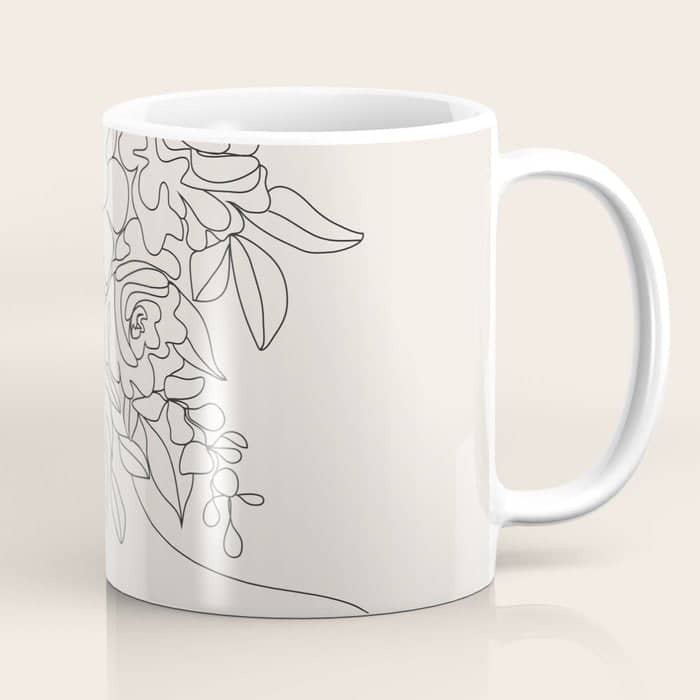 Woman With Flowers Minimal Line I Coffee Mug