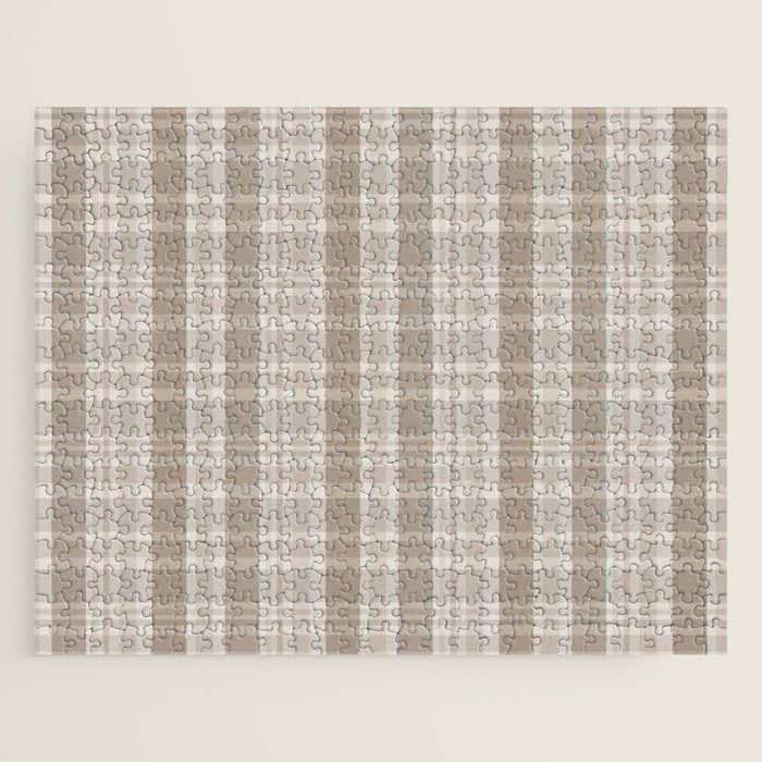 Checkered, Plaid Prints, Warm Brown Jigsaw Puzzle