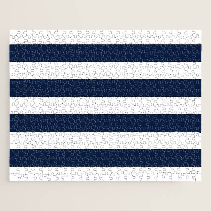 MarinièRe Nautical Navy Blue And White Mariniere Stripes  Jigsaw Puzzle