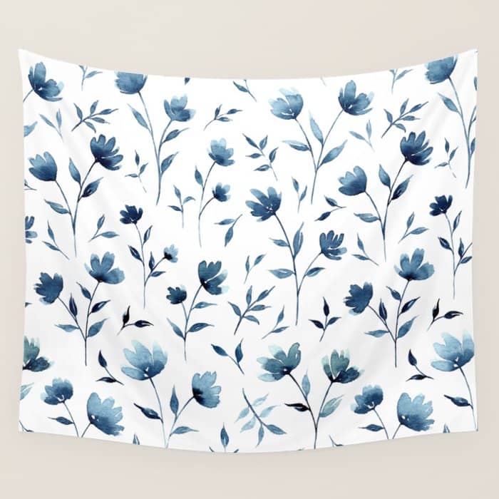 Blue Flowers | Watercolor Pattern Wall Tapestry