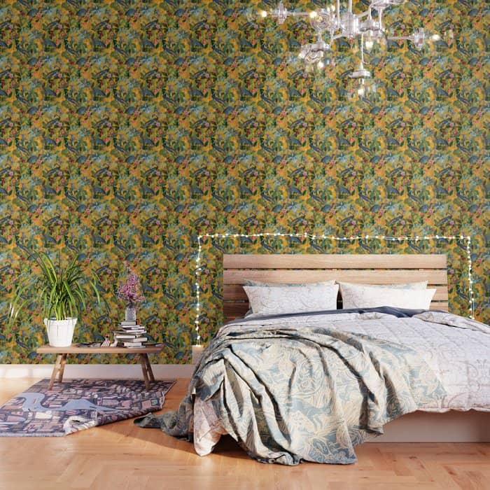 Vintage & Shabby Chic - Sunny Tropical Garden Blue Heron Wallpaper