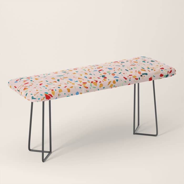 Blush Terrazzo | Pink Eclectic Speckles | Abstract Confetti Painting | Chic Bohemian Illustration Bench