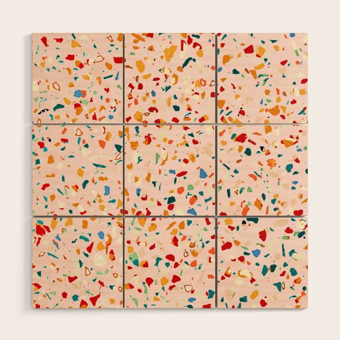 Blush Terrazzo | Pink Eclectic Speckles | Abstract Confetti Painting | Chic Bohemian Illustration Wood Wall Art