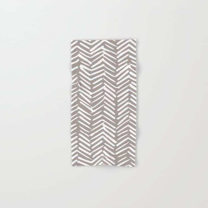 Abstract Herringbone Pattern, Rustic, Light Brown Bath Towel