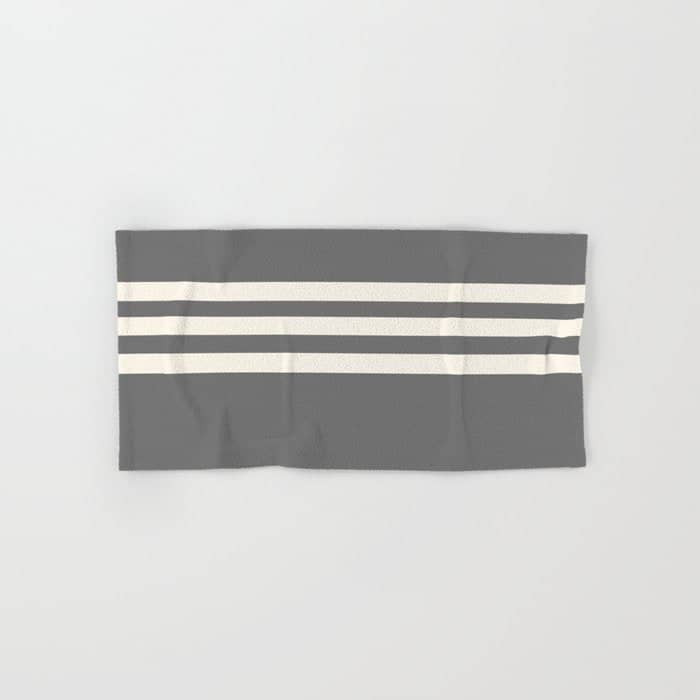 Grey Solid With Treble Ivory Stripes Minimalist Color Block Pattern Bath Towel