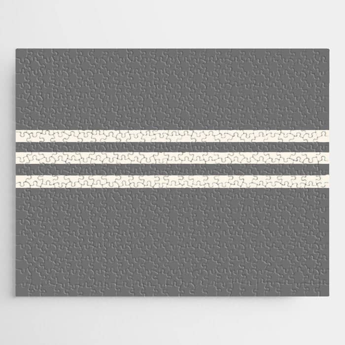 Grey Solid With Treble Ivory Stripes Minimalist Color Block Pattern Jigsaw Puzzle
