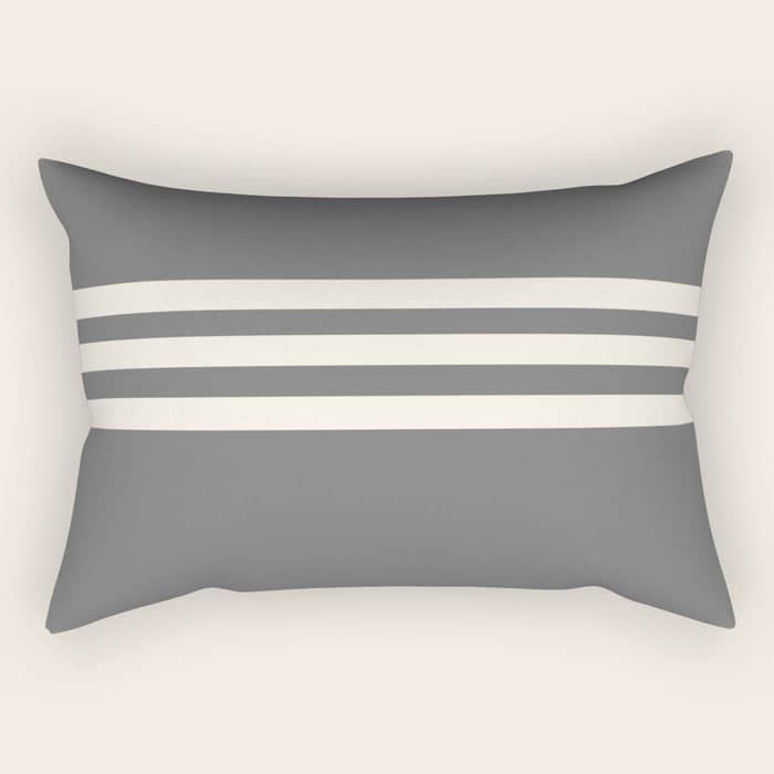 Grey Solid With Treble Ivory Stripes Minimalist Color Block Pattern Rectangular Pillow