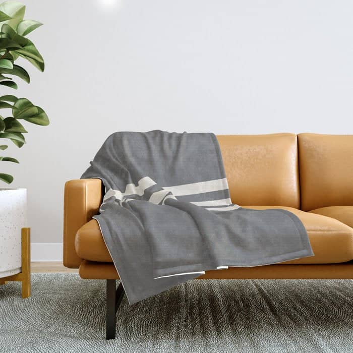 Grey Solid With Treble Ivory Stripes Minimalist Color Block Pattern Throw Blanket