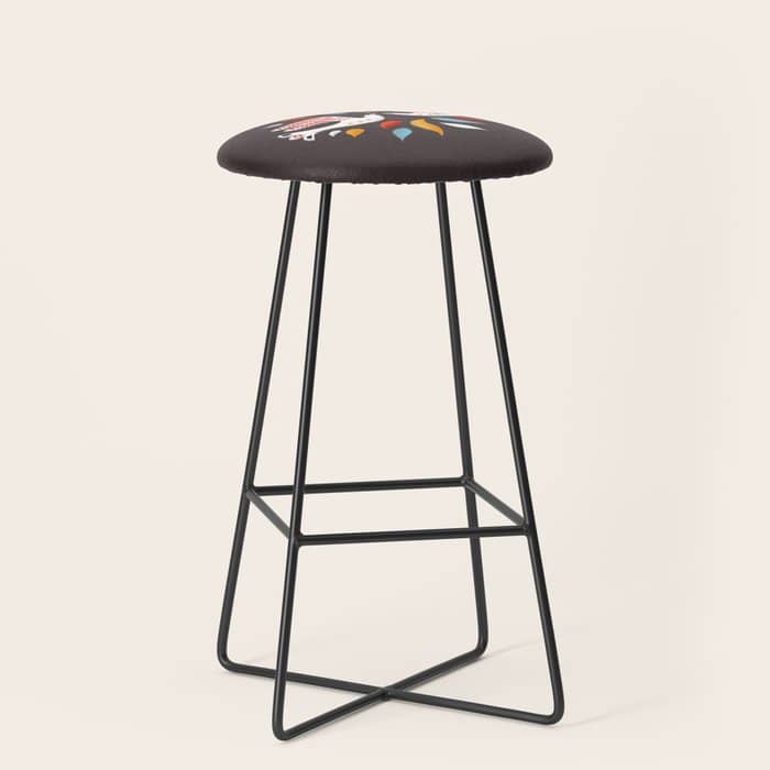 Retro Christmas Birds Illustration Stool