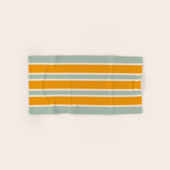 70s Style Mint Orange White Retro Stripes Pomona Bath Towel