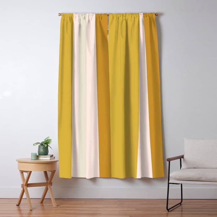 Blush Pink, Navy Blue, Mustard Yellow Big Stripes Pattern Window Curtain
