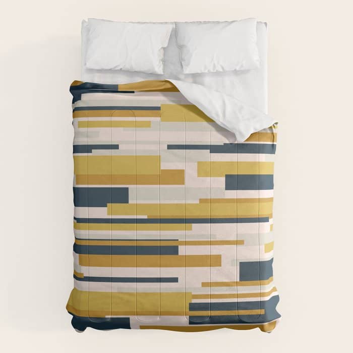 Wright Mid-Century Modern Abstract In Mustard Yellow, Navy Blue, Pale Blush Comforter
