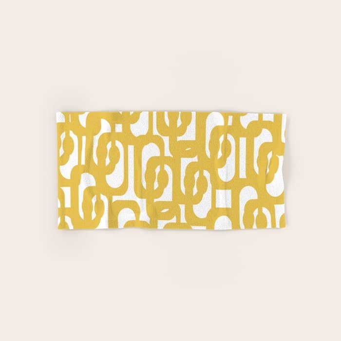 Mustard Yellow And White Mid-Century Modern Loop Pattern Bath Towel