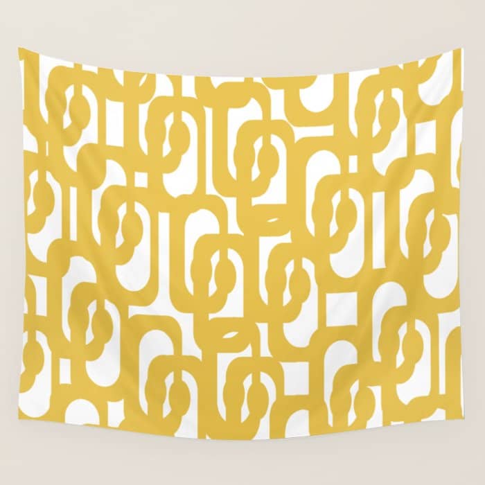 Mustard Yellow And White Mid-Century Modern Loop Pattern Wall Tapestry