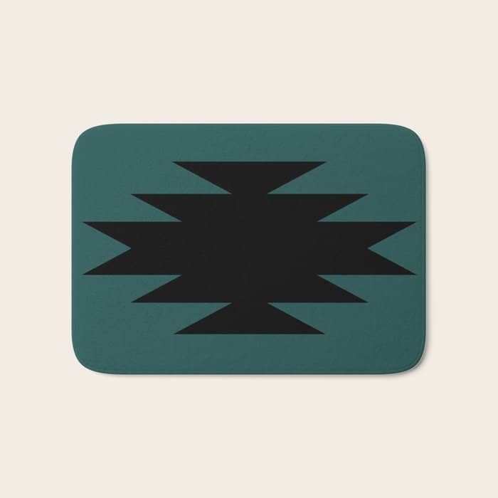 Geometric Southwestern Minimalism - Teal Green Bath Mat
