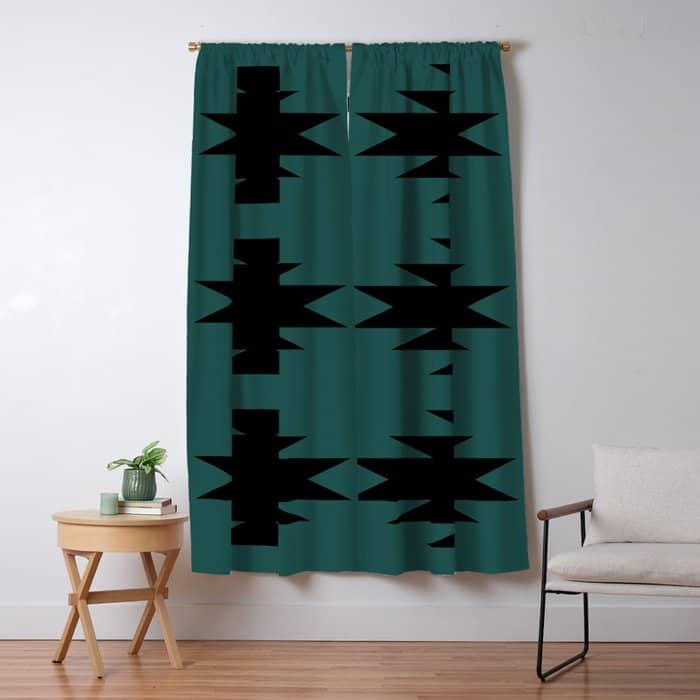 Geometric Southwestern Minimalism - Teal Green Window Curtain